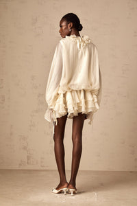 Zéphyrine floral-appliqué tiered mini dress in Neutrals