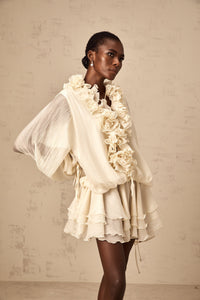 Zéphyrine floral-appliqué tiered mini dress in Neutrals