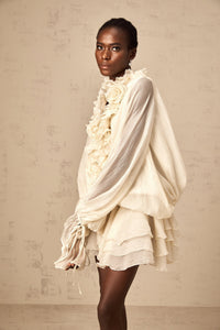 Zéphyrine floral-appliqué tiered mini dress in Neutrals