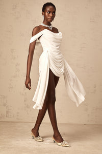 Gitta white ribbon-design ruched mini dress
