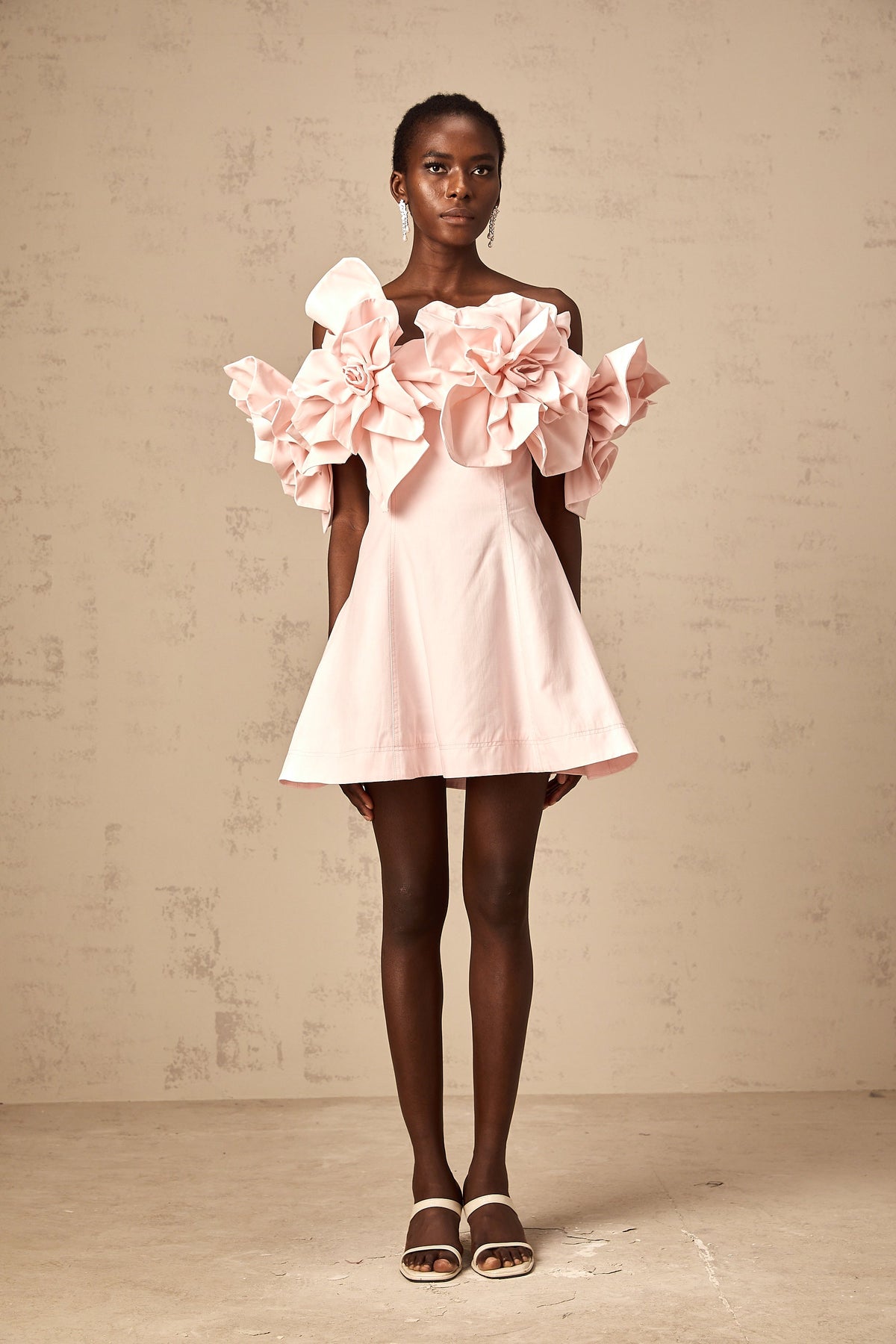 Juliette pink off-shoulder 3D-petal mini dress