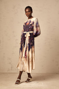 Urbaine smudged graffiti-print silk midi dress