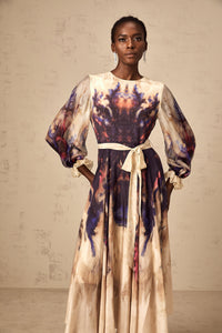 Urbaine smudged graffiti-print silk midi dress