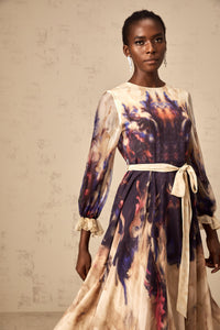 Urbaine smudged graffiti-print silk midi dress