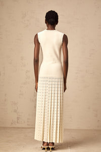 Donatienne white faux-pearl knitted maxi dress