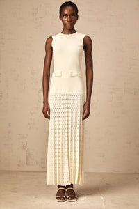 Donatienne white faux-pearl knitted maxi dress