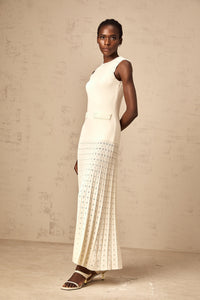 Donatienne white faux-pearl knitted maxi dress