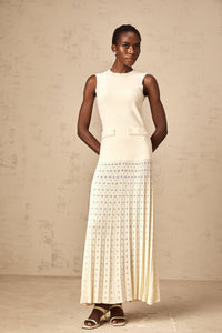 Donatienne white faux-pearl knitted maxi dress