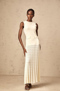 Donatienne white faux-pearl knitted maxi dress