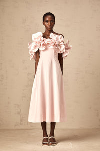 Juliette pink off-shoulder 3D-petal midi dress