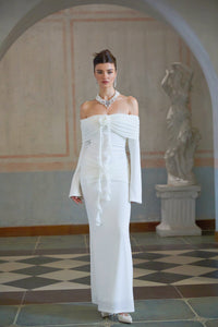 Wanda white glittered floral-appliqué knit maxi dress