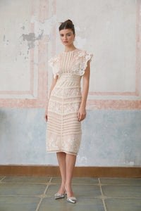 Fleur floral-embroidered lace midi dress in Neutrals