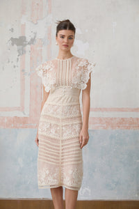Fleur floral-embroidered lace midi dress in Neutrals