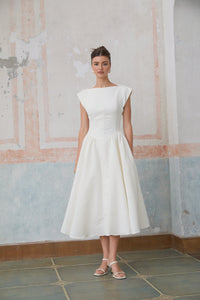 Amandine white open-back cap-sleeve midi dress