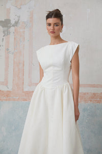 Amandine white open-back cap-sleeve midi dress