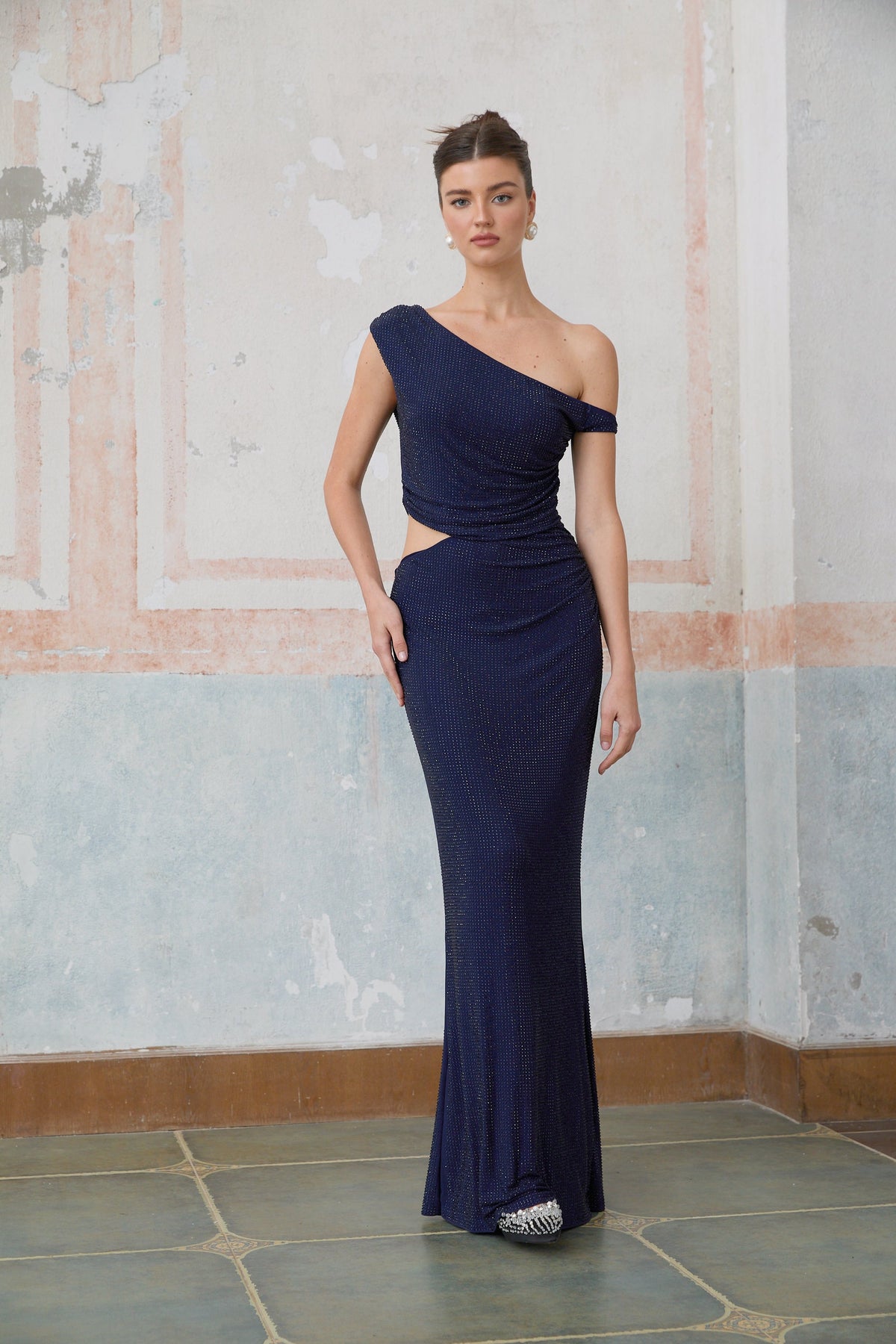 Alizée blue cut-out rhinestone maxi dress