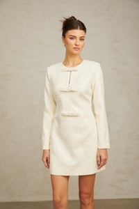 Angélique white sequined tweed mini dress