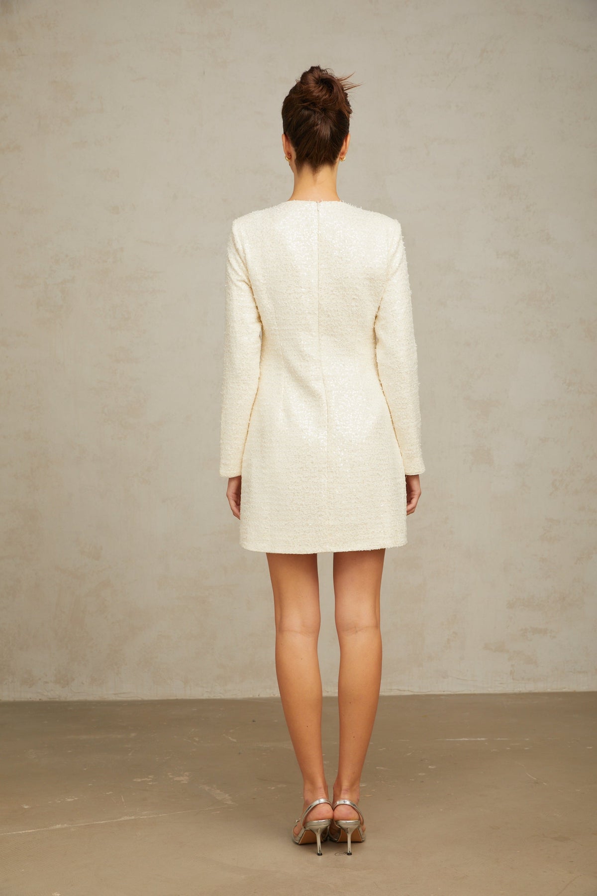 Angélique white sequined tweed mini dress