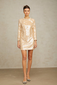 Ornella neutrals faux-pearl sequined mini dress