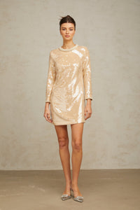 Ornella neutrals faux-pearl sequined mini dress