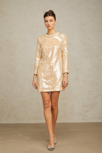 Ornella neutrals faux-pearl sequined mini dress