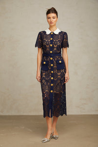 Ariane Navy Crochet-lace Midi Dress