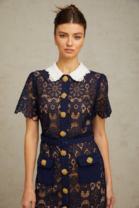 Ariane Navy Crochet-lace Midi Dress