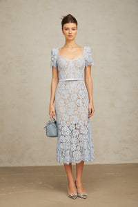 Audrey blue floral-lace boned midi dress