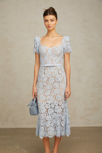 Audrey blue floral-lace boned midi dress