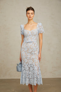 Audrey blue floral-lace boned midi dress