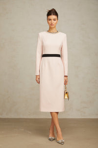 Anaïs pink crystal color-blocked midi dress
