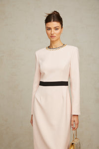 Anaïs pink crystal color-blocked midi dress