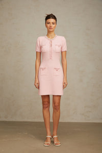 Eugénie pink beaded knit mini dress