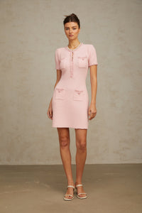 Eugénie pink beaded knit mini dress
