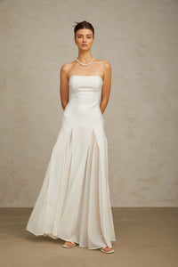 Nathalie white tulle-panelling maxi dress