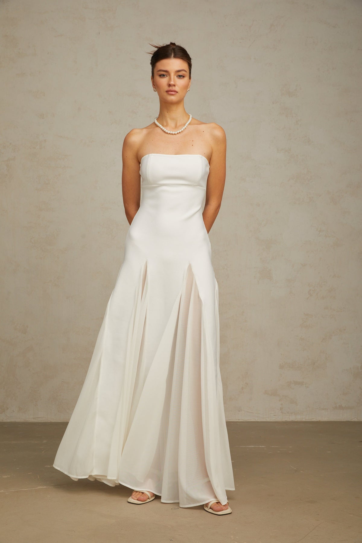 Nathalie white tulle-panelling maxi dress