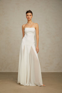 Nathalie white tulle-panelling maxi dress
