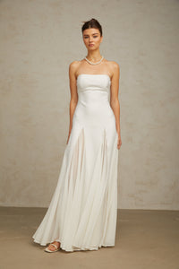 Nathalie white tulle-panelling maxi dress