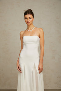 Nathalie white tulle-panelling maxi dress