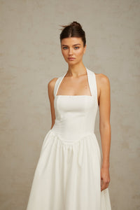 Alizée halterneck pleated midi dress in White