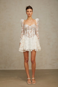 Vivienne white floral-lace corset mini dress