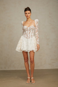 Vivienne white floral-lace corset mini dress