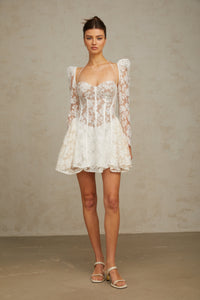 Vivienne white floral-lace corset mini dress