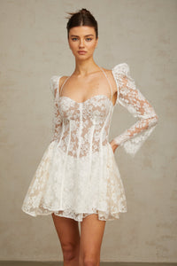 Vivienne white floral-lace corset mini dress