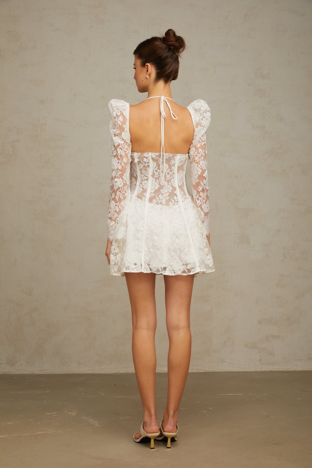 Vivienne white floral-lace corset mini dress