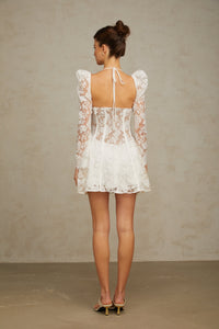 Vivienne white floral-lace corset mini dress