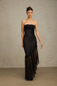 Bernadette black tulle-panelling satin maxi dress
