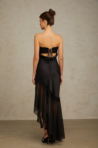 Bernadette black tulle-panelling satin maxi dress