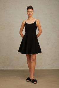 Danaé black faux-pearl-embellished mini dress