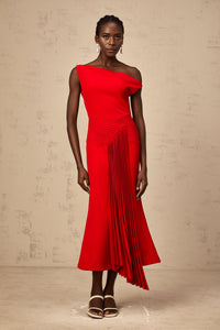 Laurine asymmetrical draped midi dress in Red